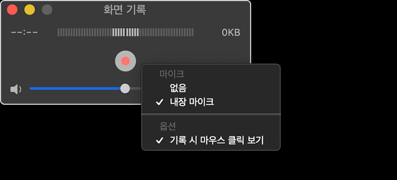 QuickTime 화면 기록 설정