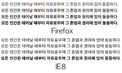 NotoSans Firefox와 IE8의 출력 결과